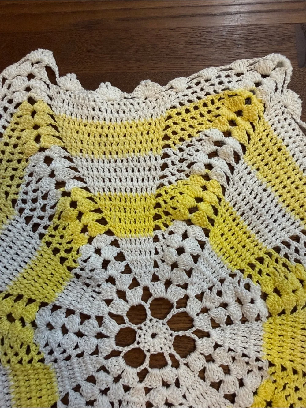 Source Unknown Yellow and White Crochet Star Doily